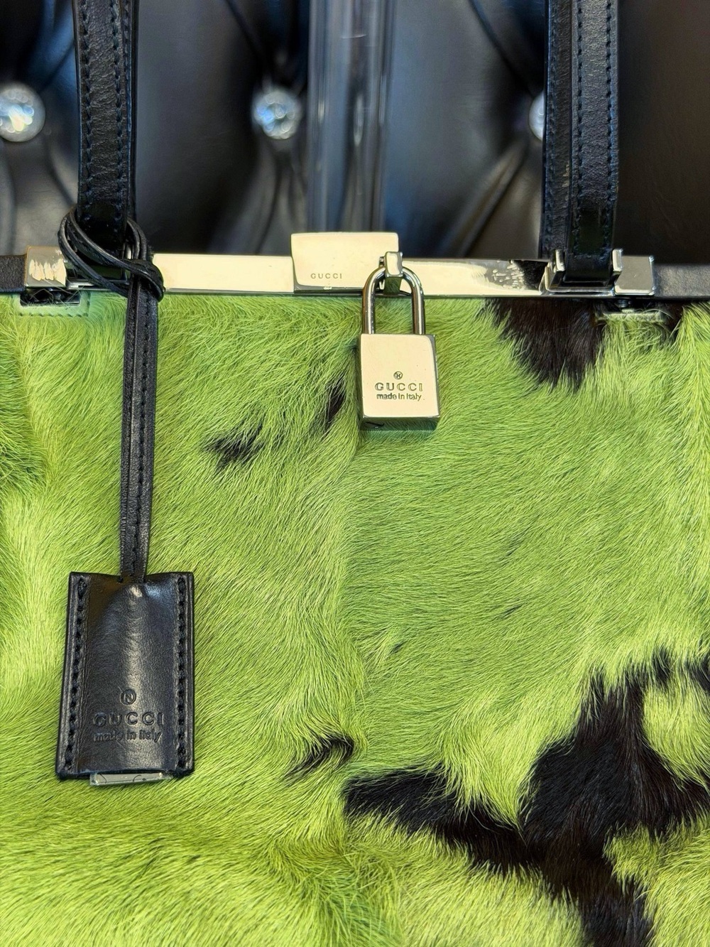 Vintage Gucci by Tom Ford F/W 1999 Green & black pony hair shoulder bag EXTREMEL - Picture 5 of 15